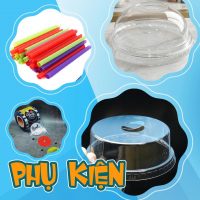 Banner phụ kiện ly nhựa: ống hút, nắp, túi